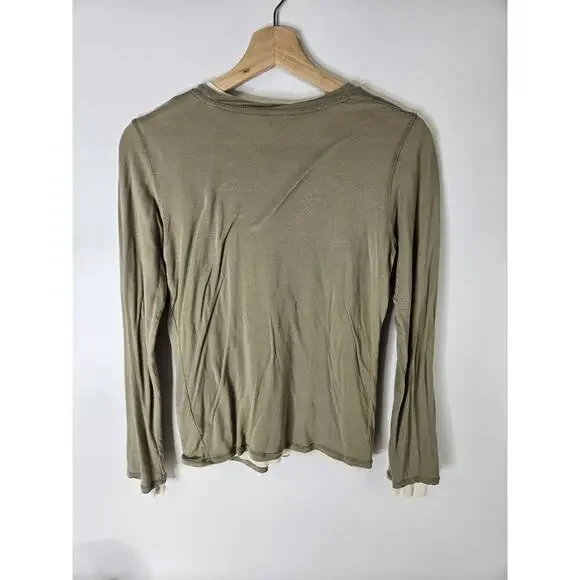 Vince Women's Green Double-Layer Long-Sleeve T-Shirt Top Size M Lightweight - Picture 4 of 7